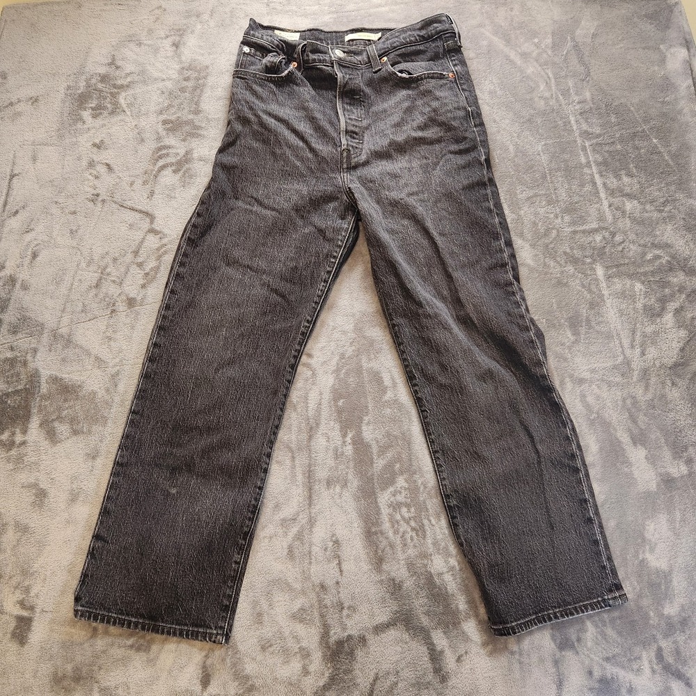Levis Jeans Womens 29  Black Premium Button Fly Ribcage Straight Ankle High Rise